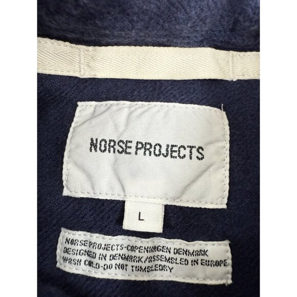 Norse Projects Shirt Mens Size Large Navy Long Sleeve Osvald Brushed Flannel - Picture 6 of 11